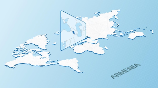 world map in isometric style with detailed map of armenia light blue armenia map with abstract world map