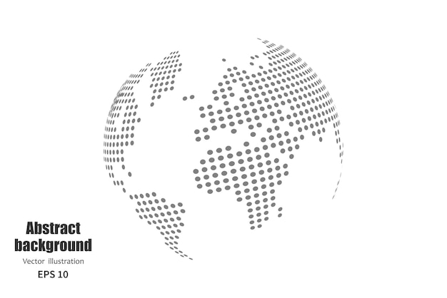 World map in the shape of a globe dotted gray silhouette on a white background Abstract background