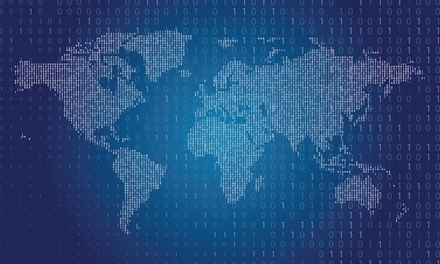 world map made from binary data code