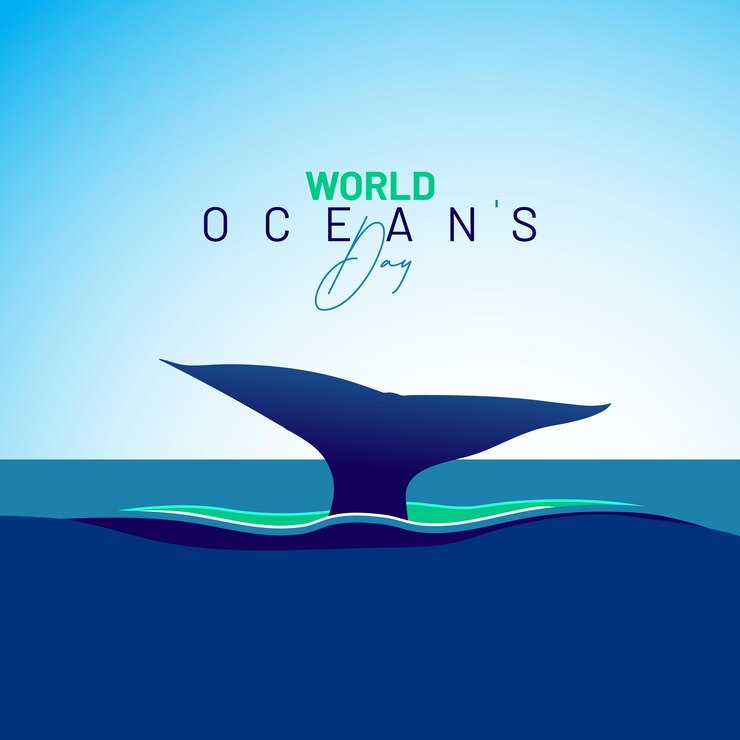 Vektör world oceans day blue whael and the sea
