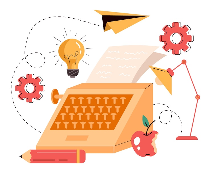 Vektor writers copywriter journalist work tools concept