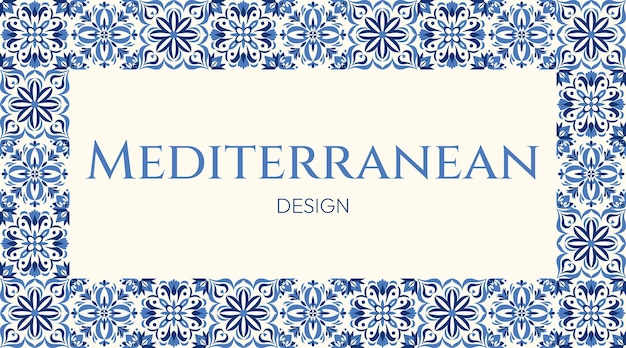 xaelegant mediterraneanthemed frame featuring navy blue floral tile patterns ideal for invitations m