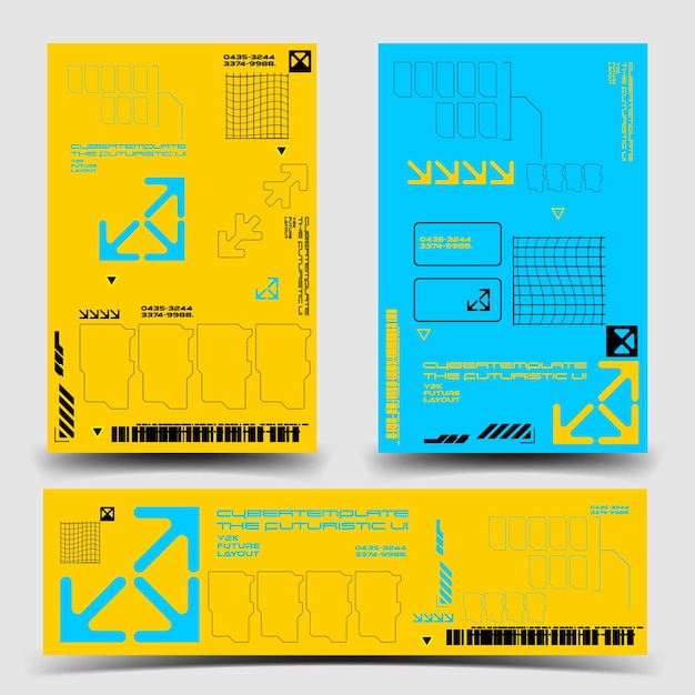 y2k 2000s scifi cyberpunk retrofuturistic layout template set for uxui application 2d vector illustration