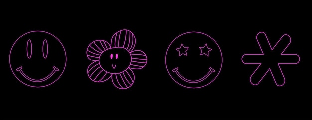 y2k retro smile daisy flower star abstract line elements