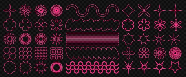 y2k style figures neon contemporary abstract shapes and lines neon forms in a retro style