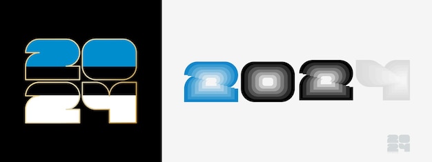year 2024 with flag of estonia and in color palate of estonia flag happy new year 2024 in two different style