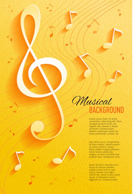  yellow background with music notes and key.