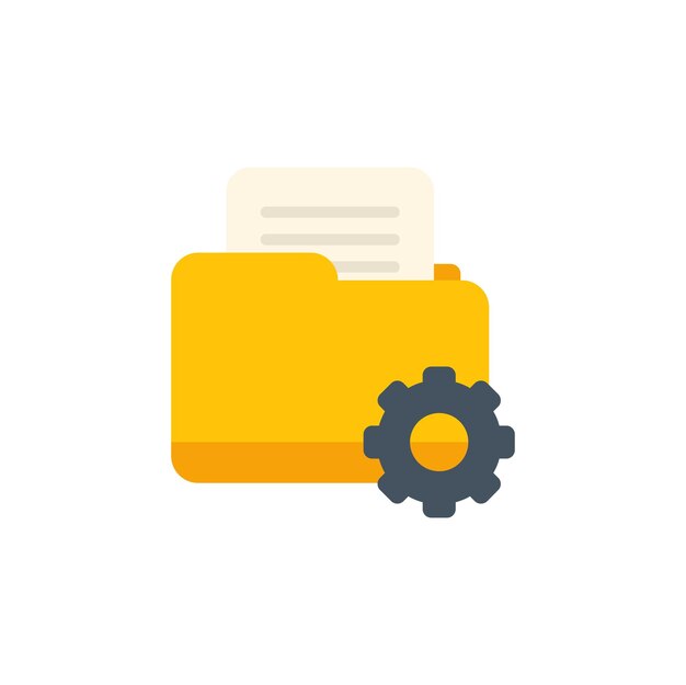 Yellow folder with documents being processed with gear icon
