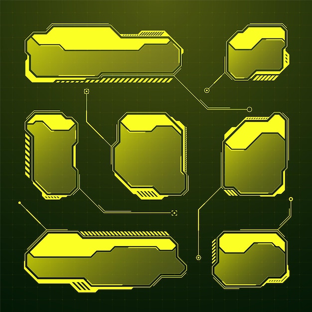 Yellow futuristic hud ui elements scifi user interface text boxes callouts warning message frames