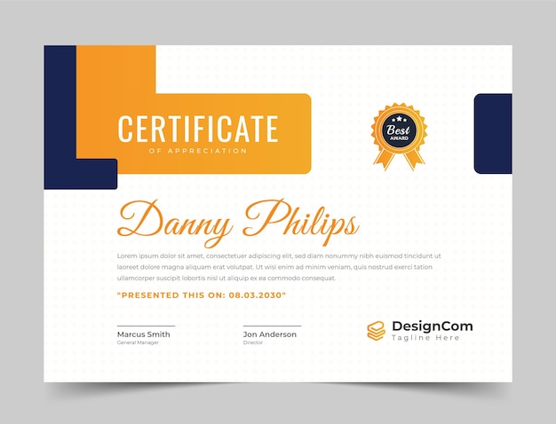 Yellow Modern Design Certificate Template Elegant certificate