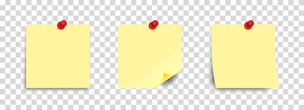 yellow paper set for notes with red with red push pins vector illustration
