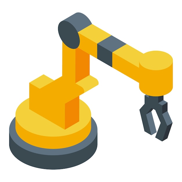 Yellow robotic arm holding something isometric illustration