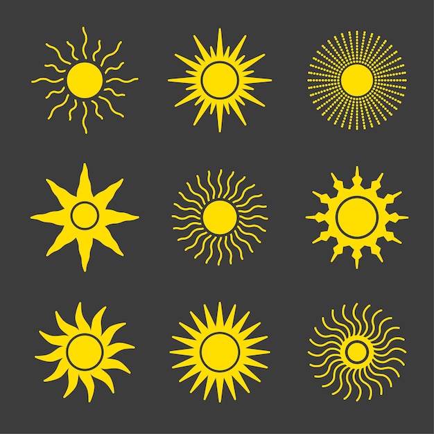 Yellow sun vector symbol set