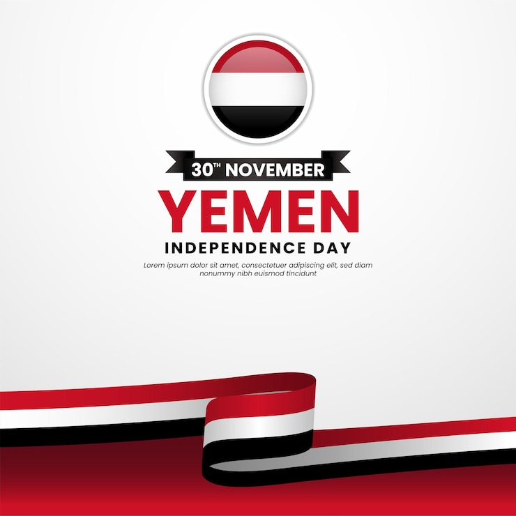 Vektör yemen waving ribbon flag for national day and independence day background social media post