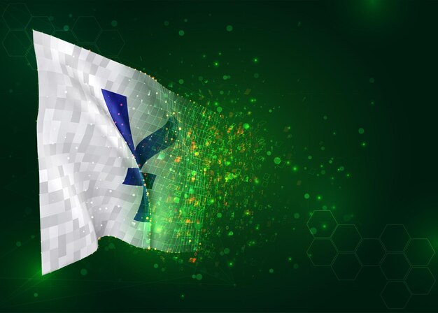 Yen currency on 3d flag on green background with polygons