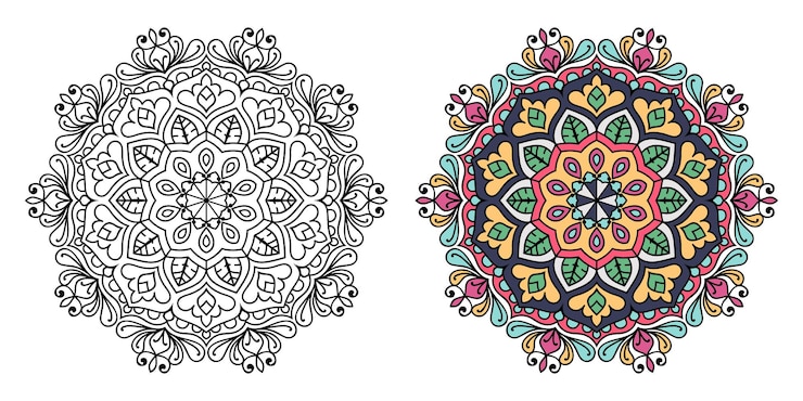 Vektör yetişkinler için süslü mandala tasarımı boyama kitabı sayfası