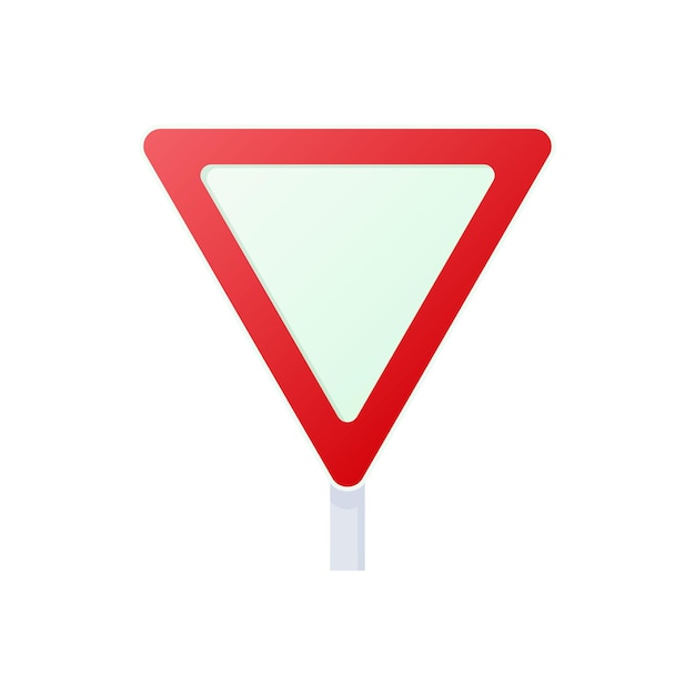 Yield triangular road sign icon in cartoon style on a white background