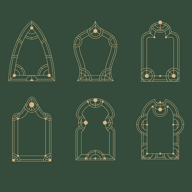 Yıldızlı farklı çerçeveler koleksiyonu. Minimalist doğrusal çerçeveler, kemerler, geometrik ögeler