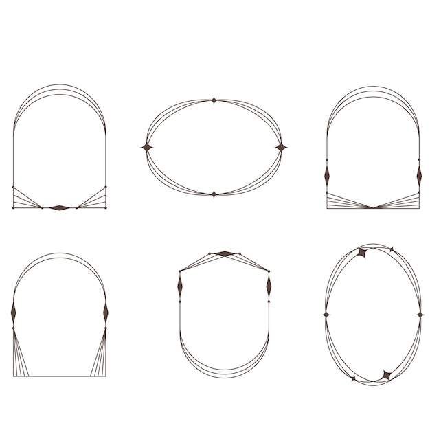 Yıldızlı farklı çerçeveler koleksiyonu. Minimalist doğrusal çerçeveler, kemerler, geometrik ögeler
