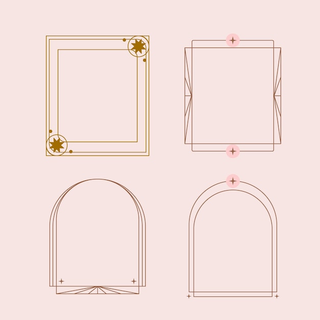 Yıldızlı farklı çerçeveler koleksiyonu. Minimalist doğrusal çerçeveler, kemerler, geometrik ögeler