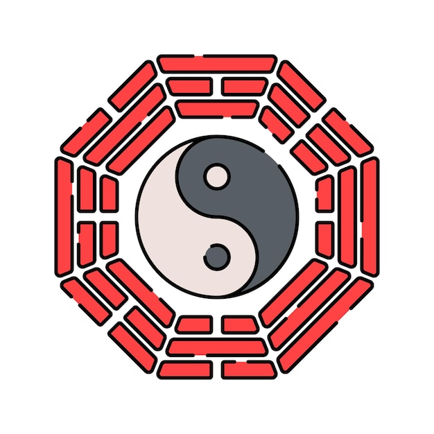 yin yang flat design style black and white yinyang inside a red octagon