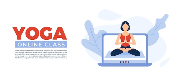 Yoga dersleri veya çevrimiçi kurs şablonu yoga ve ruh sağlığı konsepti