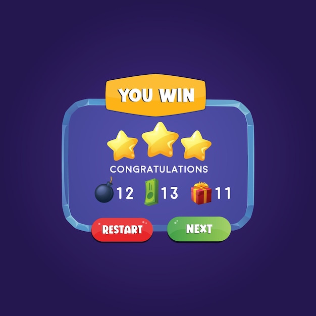 You won option menu UI kit collection buttons for mobile development casual games and UI kit
