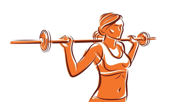 young attractive woman with perfect muscular body training with a barbell vector illustration isolated sport exercises active lifestyle