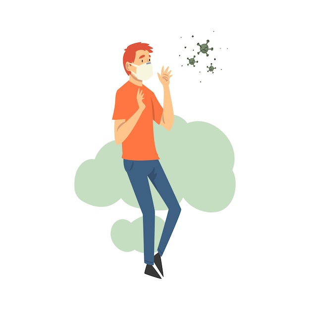 Young boy in medical mask cartoon vector illustration