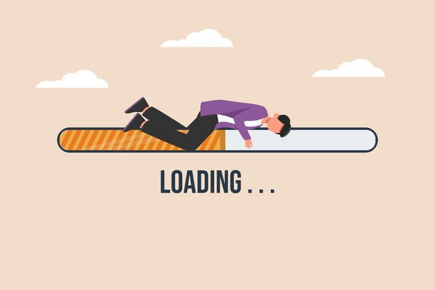 young boy waiting on progress loading bar measurement and performance concept flat vector illustration isolated