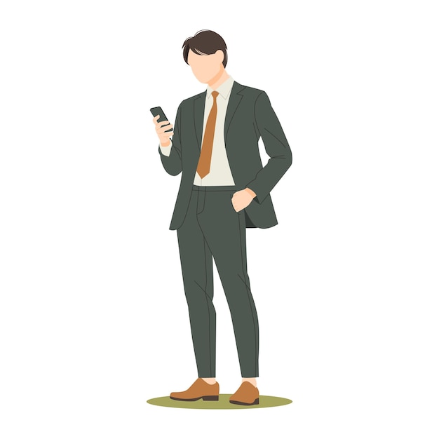 Young businessman holding gadget isolated illustration