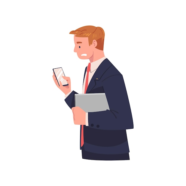 Young Busy Man Office Worker in Stress Feeling Tired and Exhausted Vector Illustration