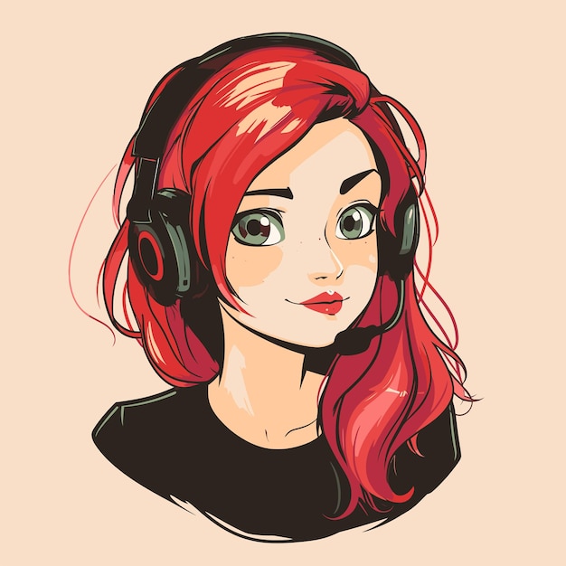 young gamer girl avatar streaming with colored hair and gaming headset