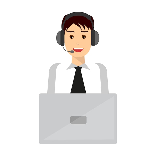 Young man and woman wearing headsets