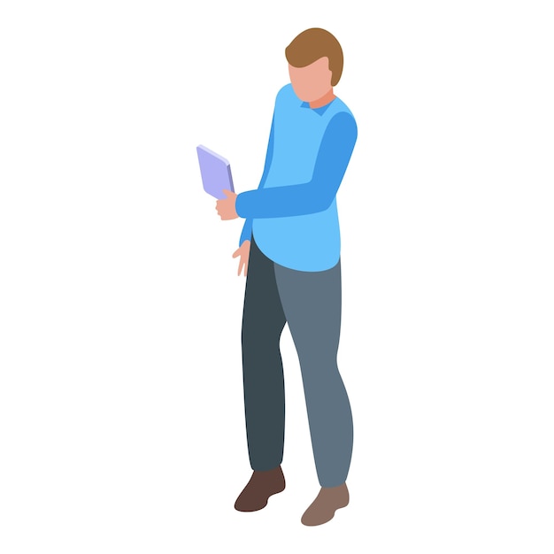 Young man holding tablet browsing internet surfing web