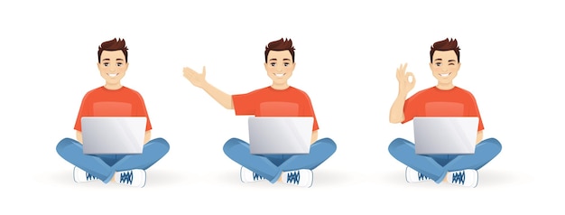 Young man sitting with laptop