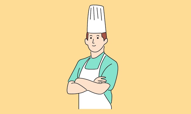 Young professional chefs isolated on yellow