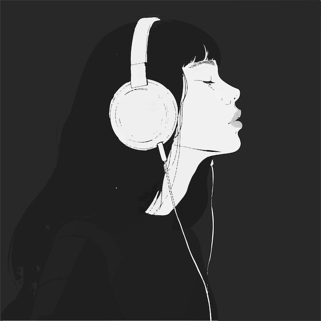 young woman listening to music with headphones