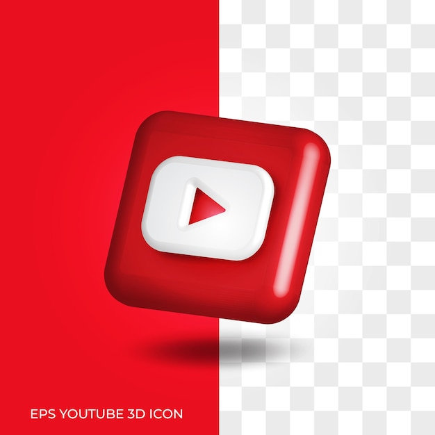 youtube 3d logo style in round corner square icon asset isolated