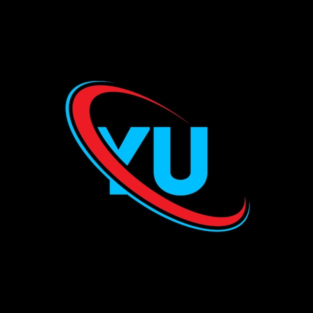 YU letter logo design Initial letter YU linked circle uppercase monogram logo red and blue YU logo