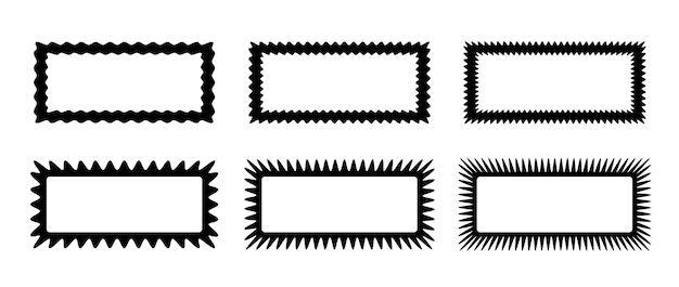 Zig zag edge rectangle frames collection Jagged rectangular borders set Black graphic design