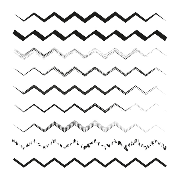 Zigzag brush strokes Varied zigzag lines Vector design set Decorative graphic elements