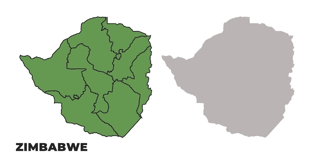 Zimbabwe political regions green outline map set