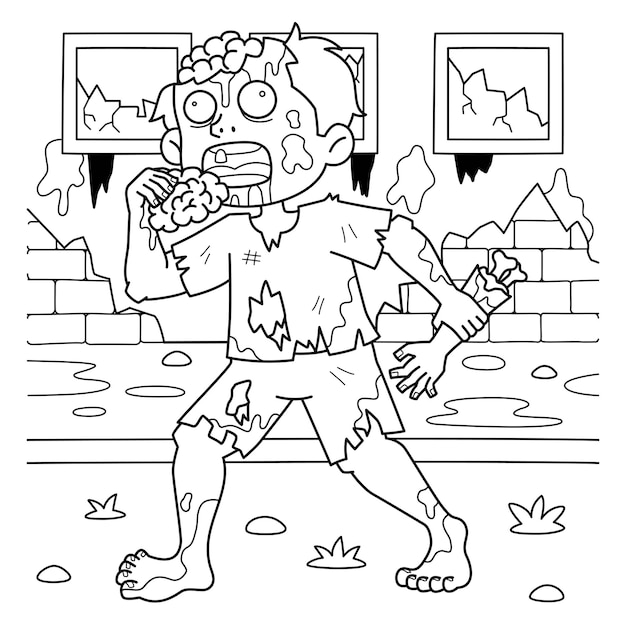 Zombie Eating Human Flesh Coloring Page for Kids