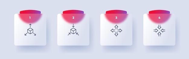 zoom in and out arrows set icon cube viewing angle 360 degrees look view metaverse vr virtual reality concept glassmorphism style vector line icon for business and advertising