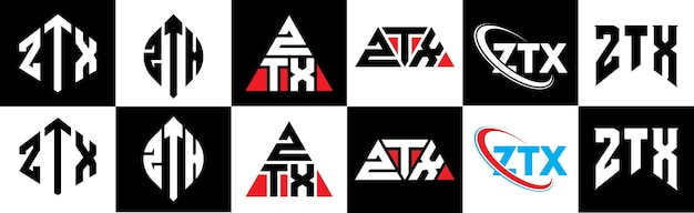 ztx letter logo design in six style ztx polygon circle triangle hexagon flat and simple style with black and white color variation letter logo set in one artboard ztx minimalist and classic logo