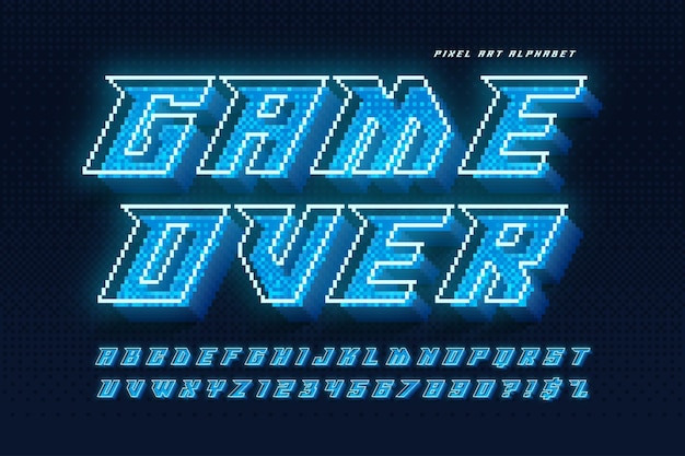 111111dynamic pixel neon alphabet design stylized like in 8bit games high contrast and sharp