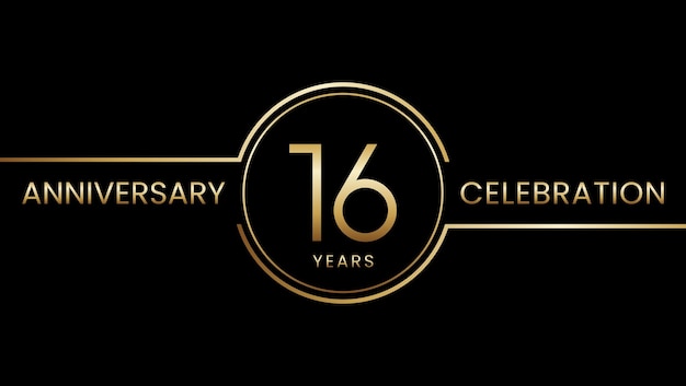 16 year anniversary anniversary template design with gold color ring and text vector template