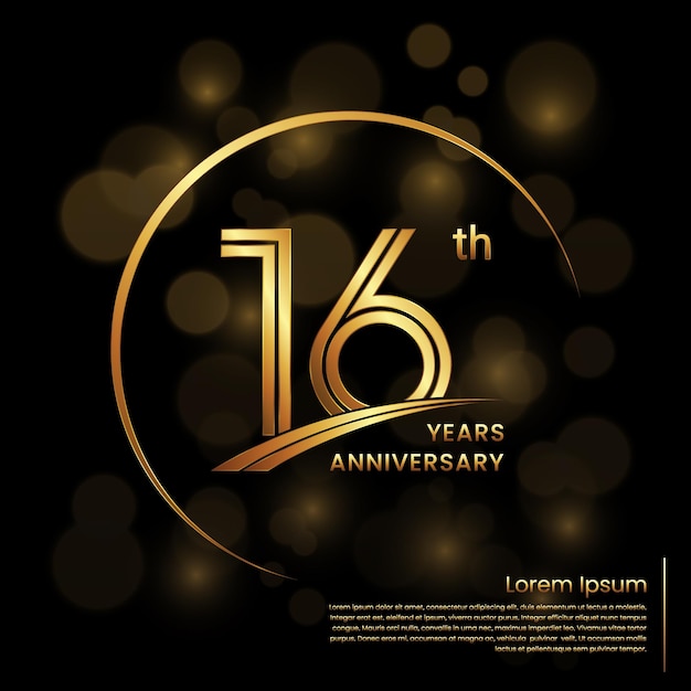 16th anniversary logo design with double line numbers golden anniversary template vector logo template