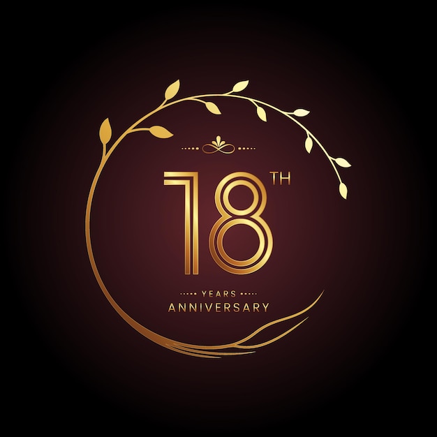 18th anniversary logo design with a golden number and circular tree concept